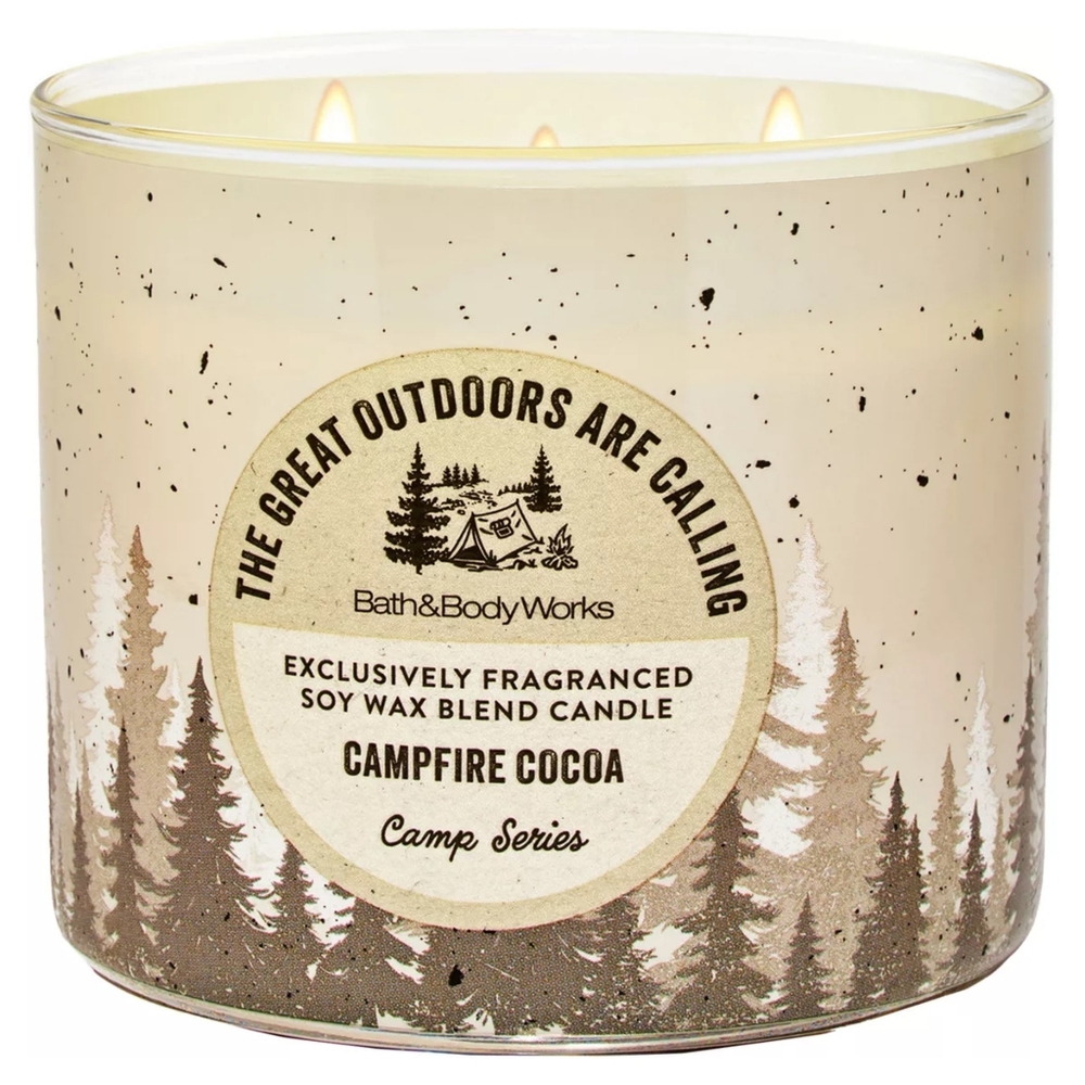 Bath & Body Works Campfire Cocoa 3-Wick Candle with Forest Design NEW Rare
